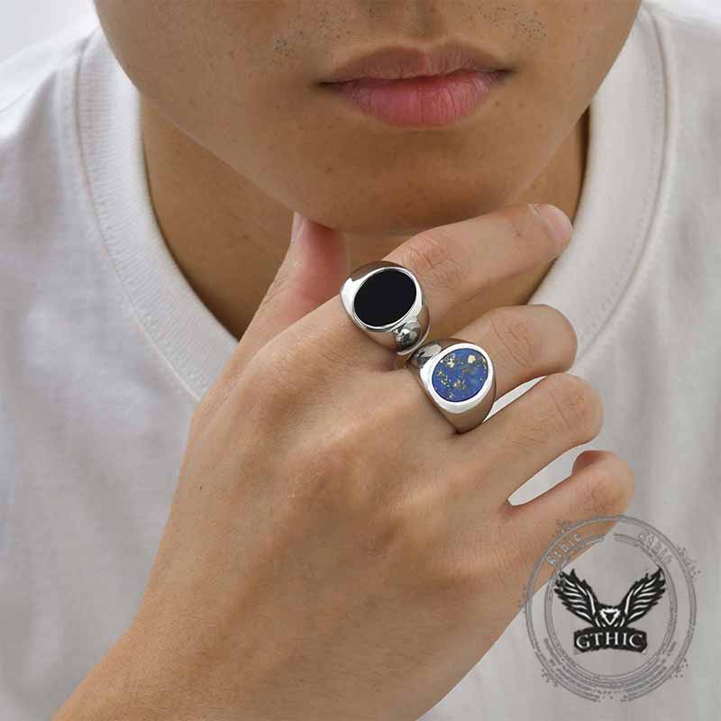 Simple Oval Drip Glue Lapis Lazuli Stainless Steel Ring