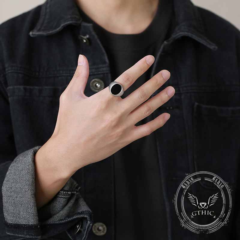 Simple Oval Drip Glue Lapis Lazuli Stainless Steel Ring