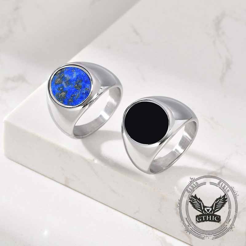 Simple Oval Drip Glue Lapis Lazuli Stainless Steel Ring