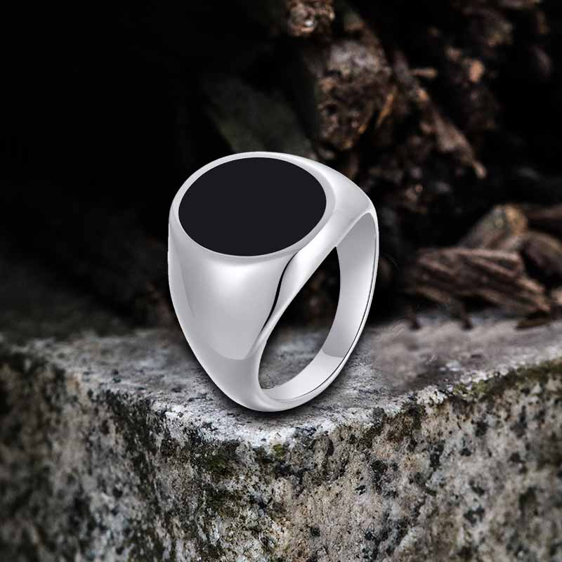 Simple Oval Drip Glue Lapis Lazuli Stainless Steel Ring