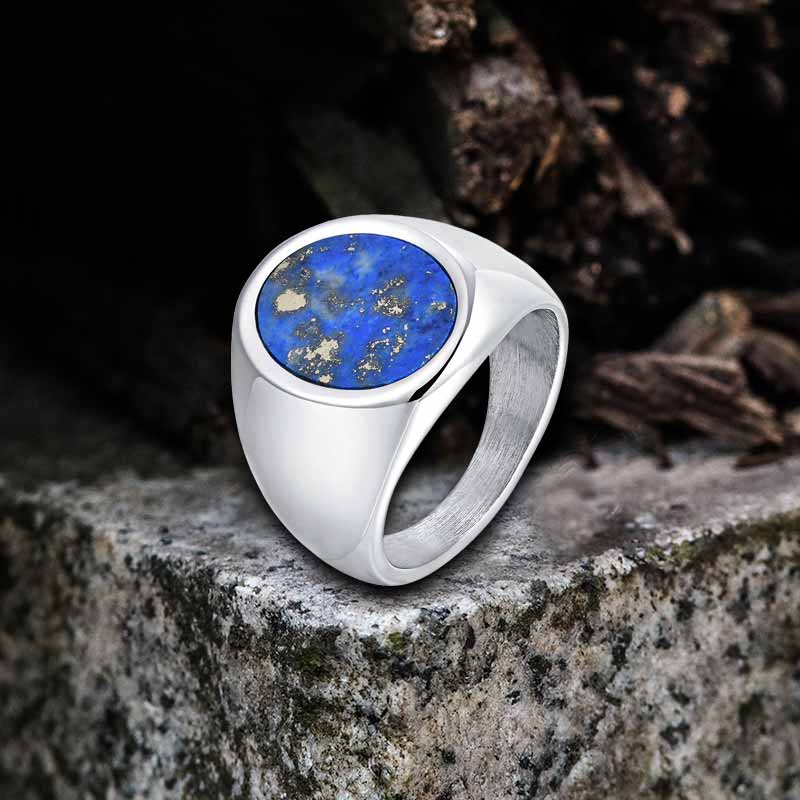 Simple Oval Drip Glue Lapis Lazuli Stainless Steel Ring