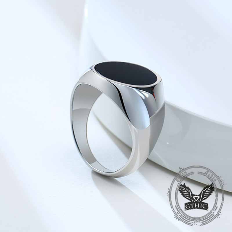 Simple Oval Drip Glue Lapis Lazuli Stainless Steel Ring