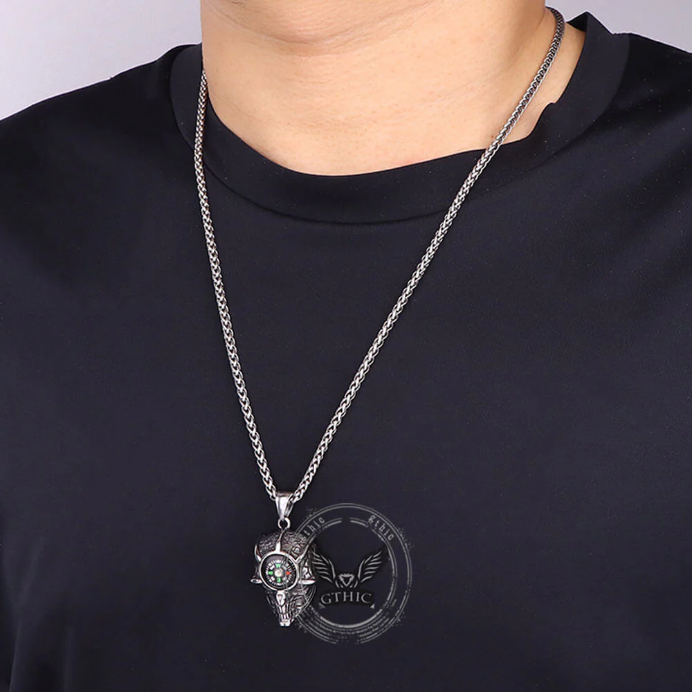 Gothic Demon Eye Compass Skull Stainless Steel Pendant
