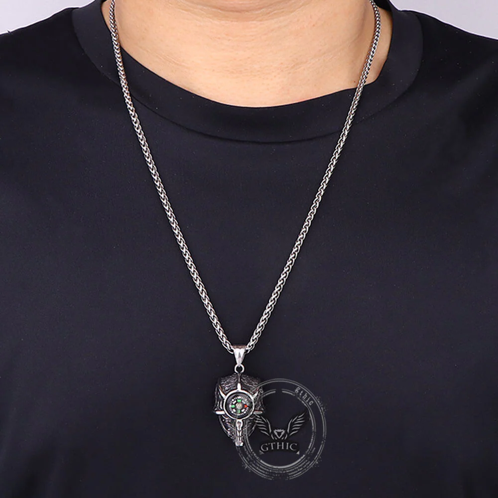 Gothic Demon Eye Compass Skull Stainless Steel Pendant