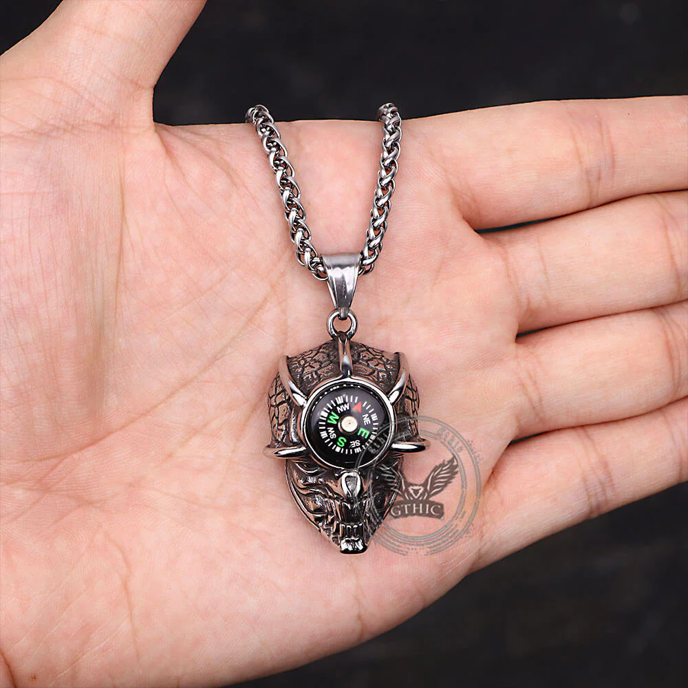 Gothic Demon Eye Compass Skull Stainless Steel Pendant
