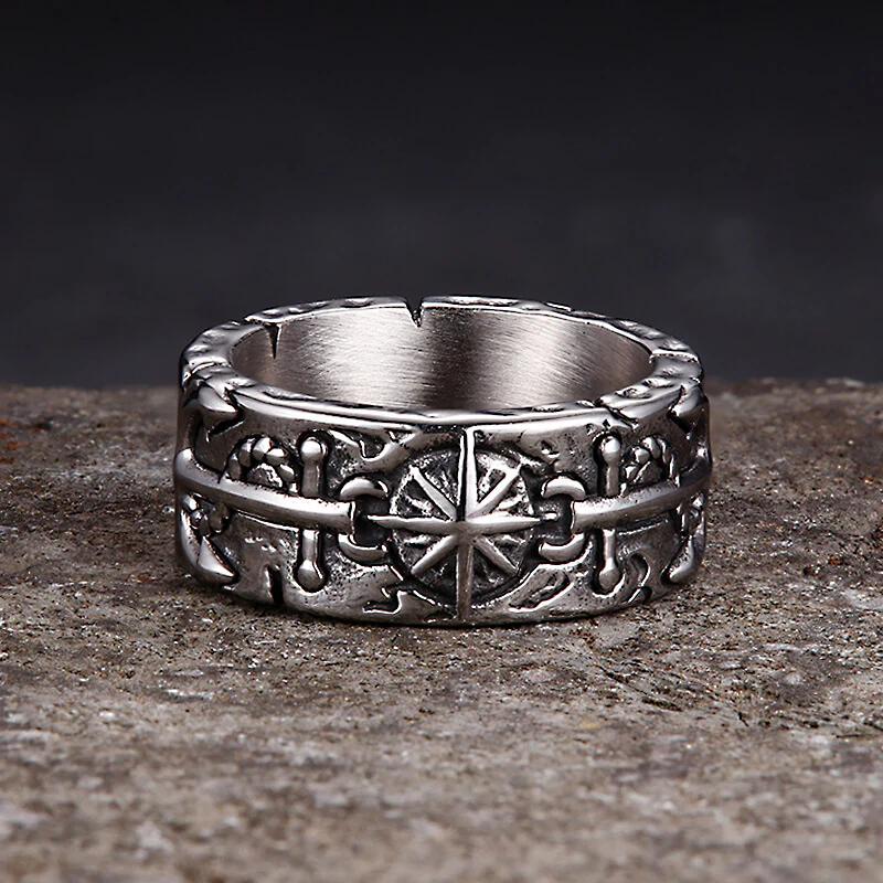 Vintage Eight-Pointed Star Pirate Anchor Stainless Steel Ring