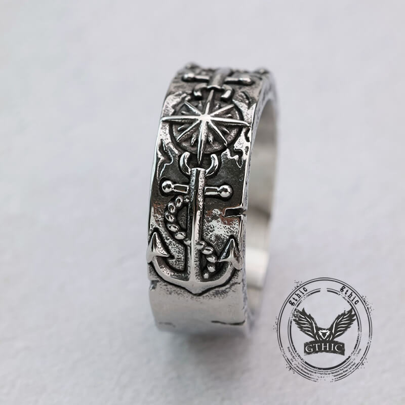 16557-vintage-eight-pointed-star-pirate-anchor-stainless-steel-ring-6.jpg Vintage Eight-Pointed Star Pirate Anchor Stainless Steel Ring