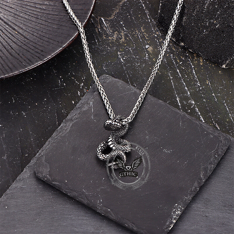 Vintage Python Stainless Steel Snake Pendant