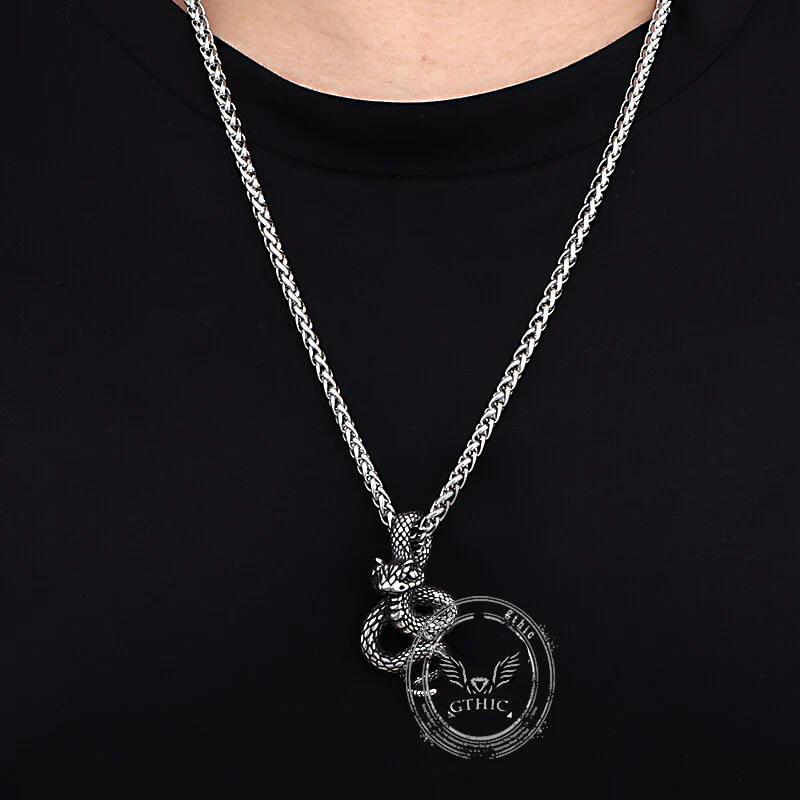 Vintage Python Stainless Steel Snake Pendant