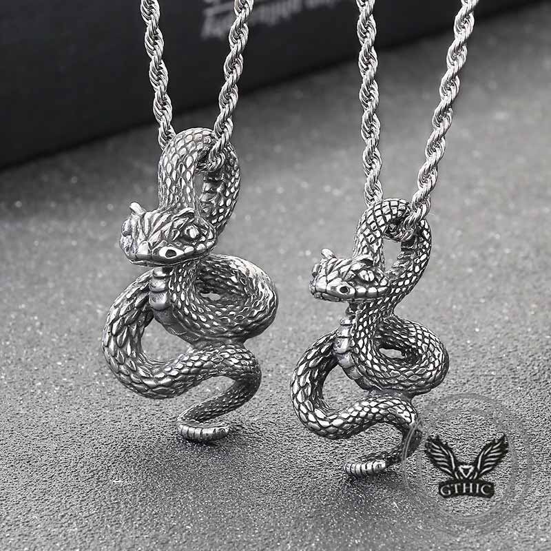 Vintage Python Stainless Steel Snake Pendant