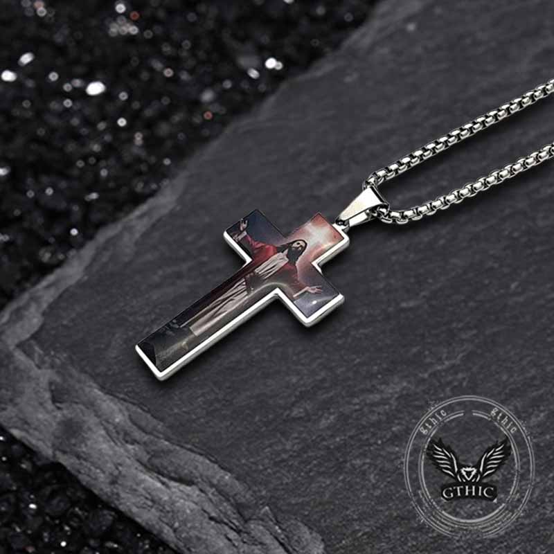16590-vintage-painted-jesus-cross-stainless-steel-pendant-2.jpg Vintage Painted Jesus Cross Stainless Steel Pendant