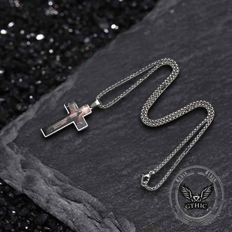 16590-vintage-painted-jesus-cross-stainless-steel-pendant-3.jpg Vintage Painted Jesus Cross Stainless Steel Pendant