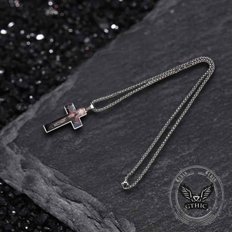 16590-vintage-painted-jesus-cross-stainless-steel-pendant-4.jpg Vintage Painted Jesus Cross Stainless Steel Pendant