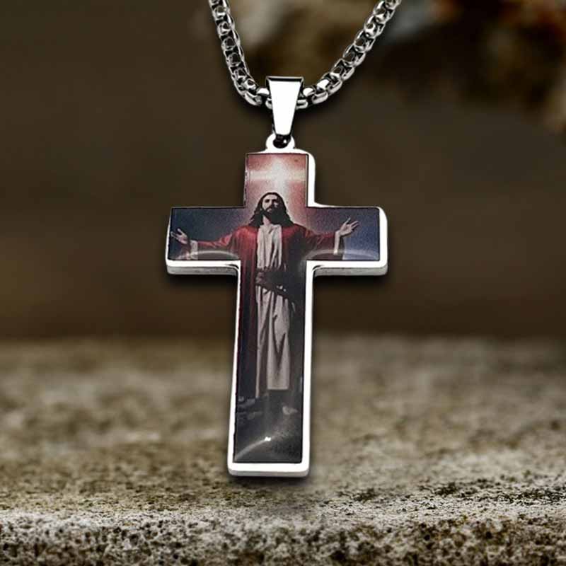 16590-vintage-painted-jesus-cross-stainless-steel-pendant-6.jpg Vintage Painted Jesus Cross Stainless Steel Pendant