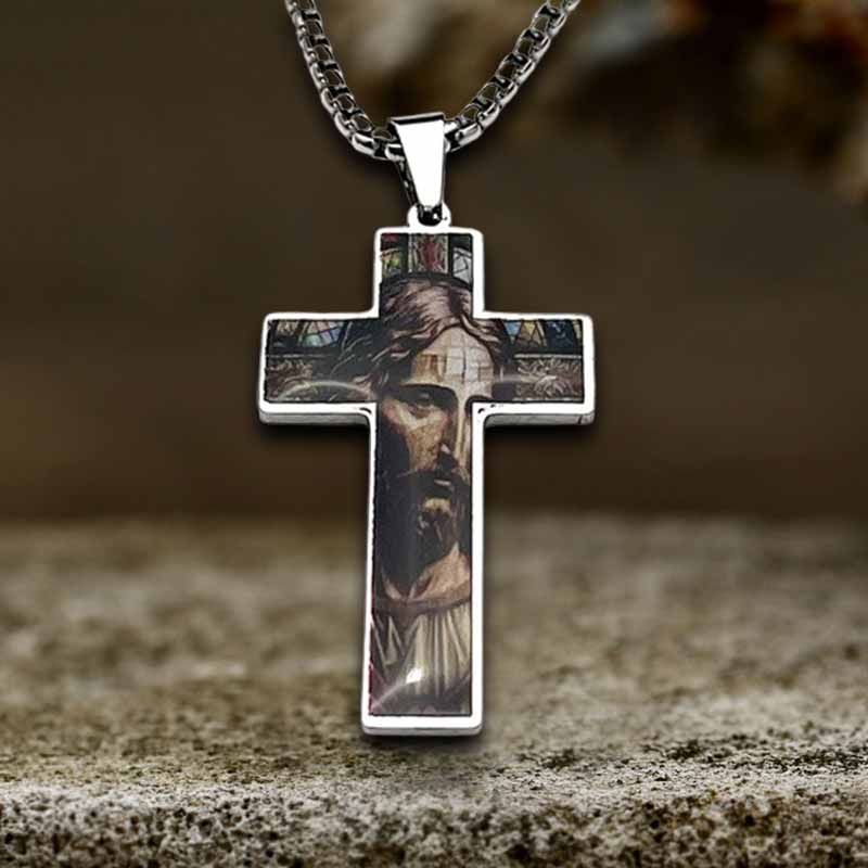 16590-vintage-painted-jesus-cross-stainless-steel-pendant-7.jpg Vintage Painted Jesus Cross Stainless Steel Pendant