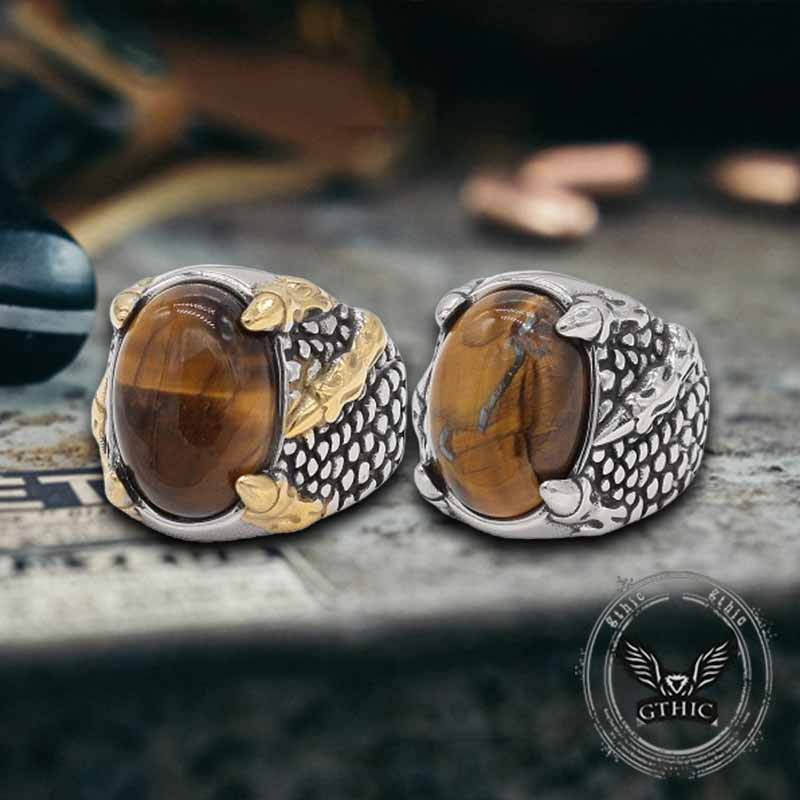 Dragon Claw Tiger Eye Stone Stainless Steel Ring