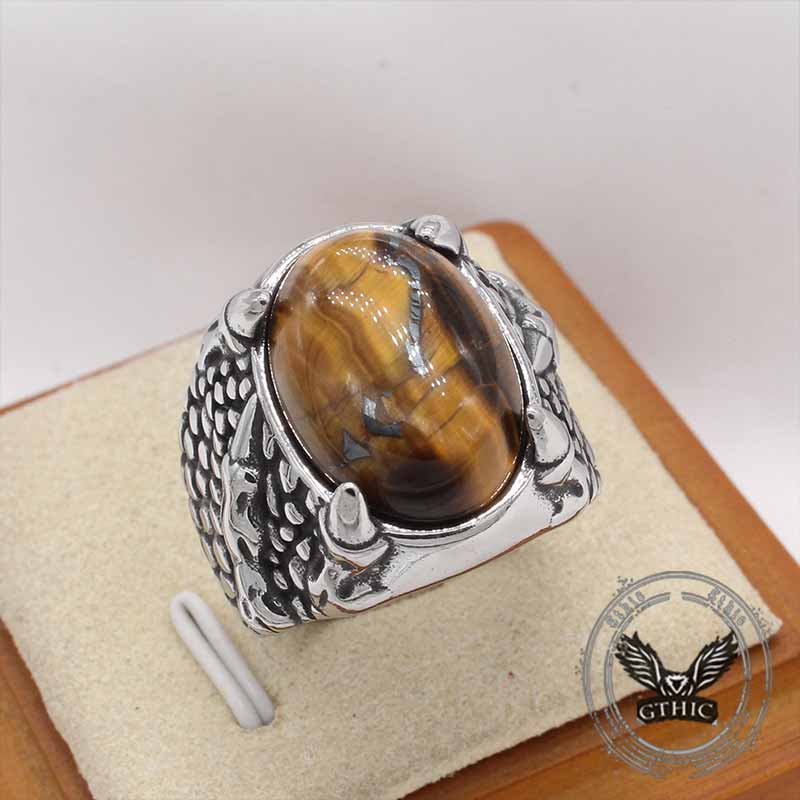 Dragon Claw Tiger Eye Stone Stainless Steel Ring
