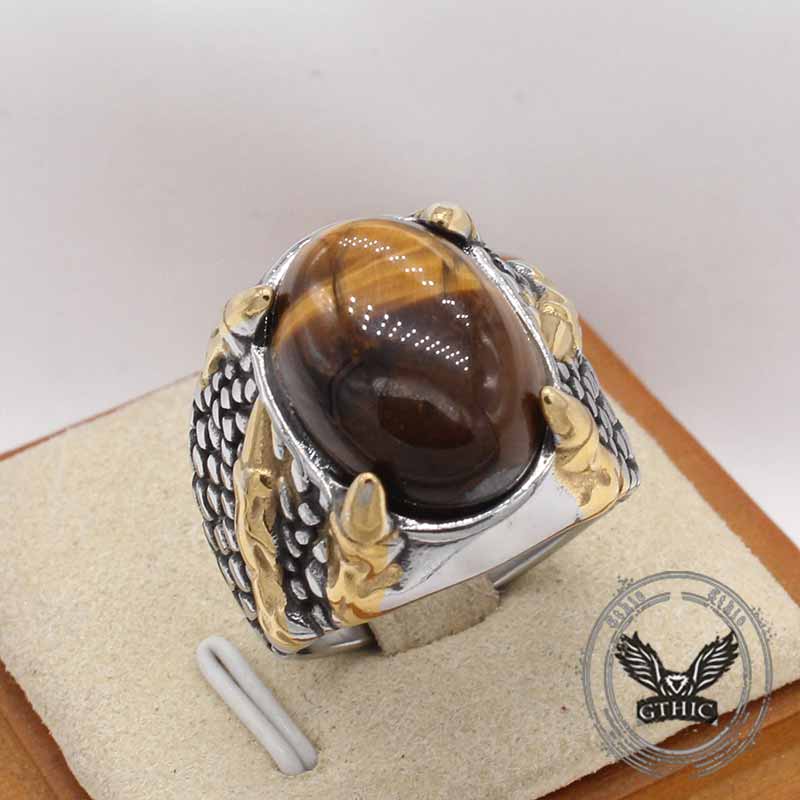 Dragon Claw Tiger Eye Stone Stainless Steel Ring