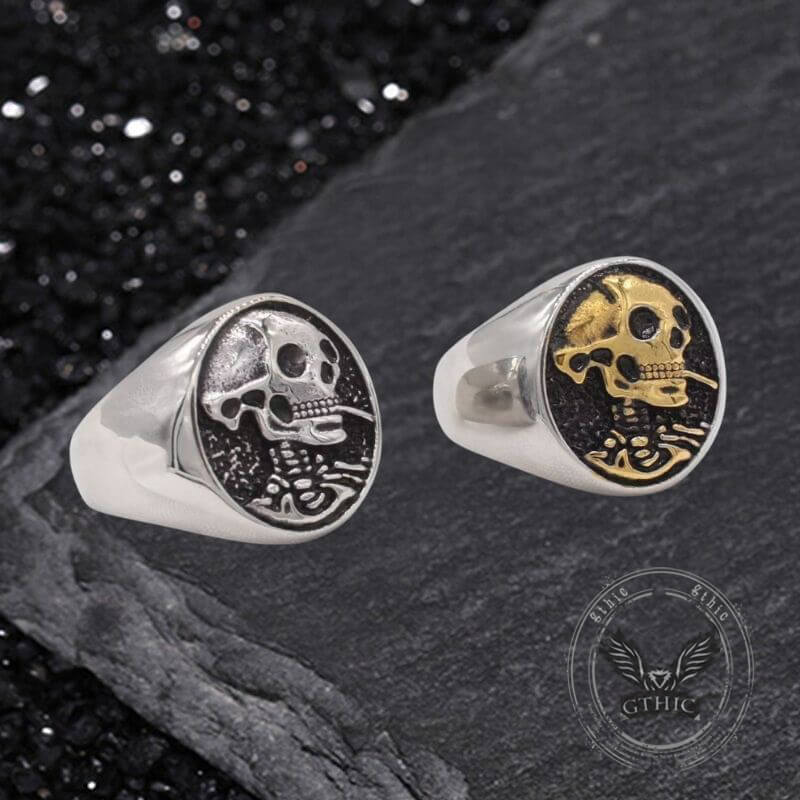 Gothic Smoking Skull Men Stainless Steel Ring
