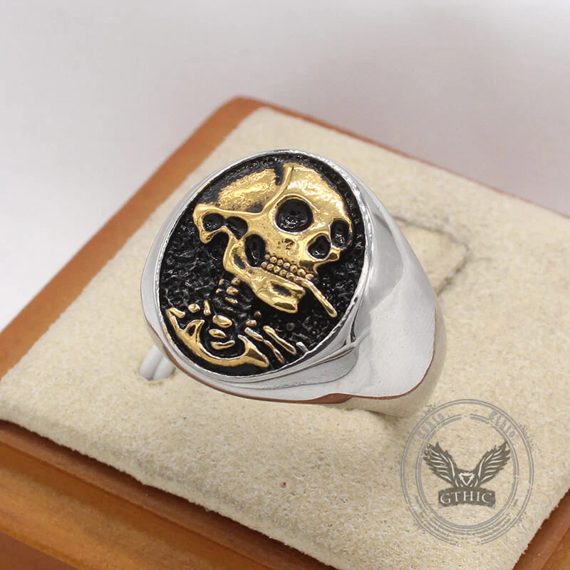 Gothic Smoking Skull Men Stainless Steel Ring