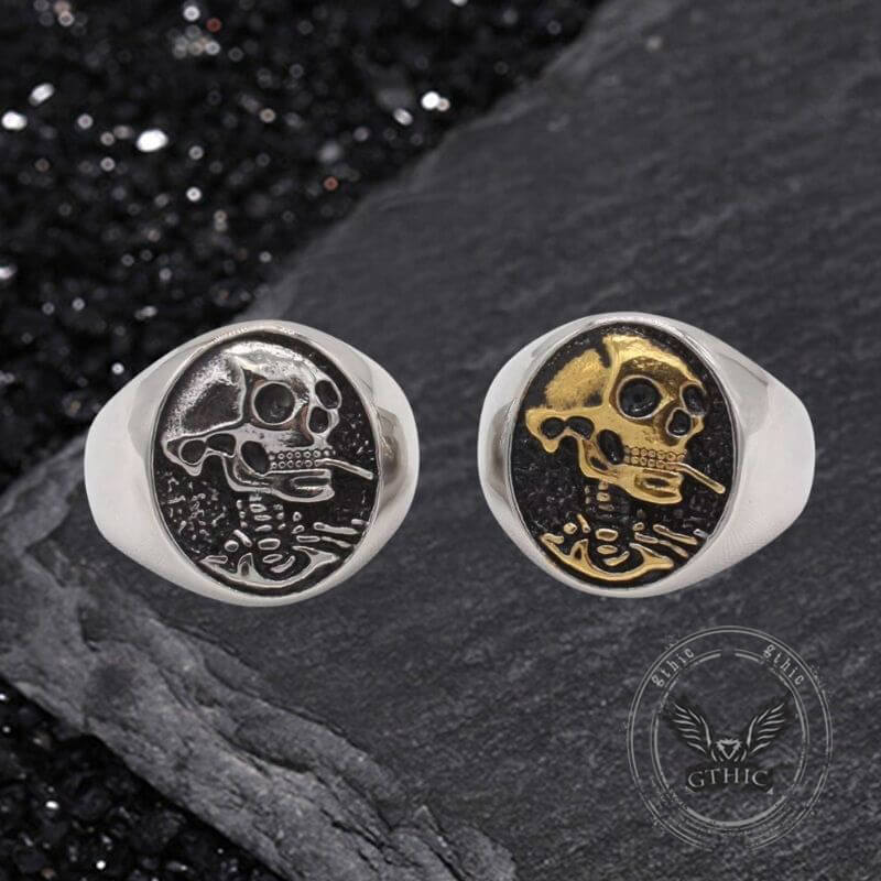 Gothic Smoking Skull Men Stainless Steel Ring
