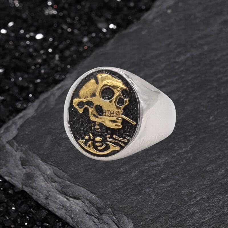 Gothic Smoking Skull Men Stainless Steel Ring