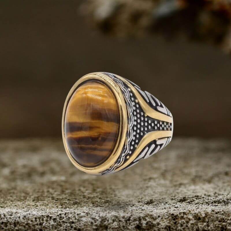 16622-vintage-textured-gemstone-stainless-steel-ring-2.jpg Vintage Textured Gemstone Stainless Steel Ring
