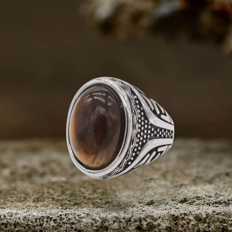 16622-vintage-textured-gemstone-stainless-steel-ring-3.jpg Vintage Textured Gemstone Stainless Steel Ring