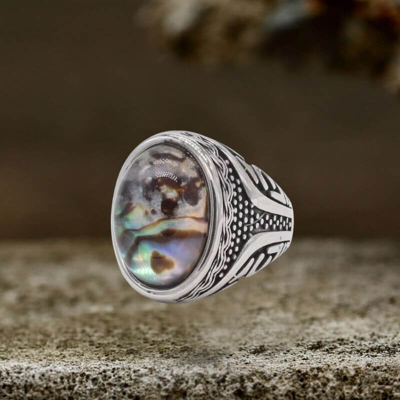 16622-vintage-textured-gemstone-stainless-steel-ring-4.jpg Vintage Textured Gemstone Stainless Steel Ring