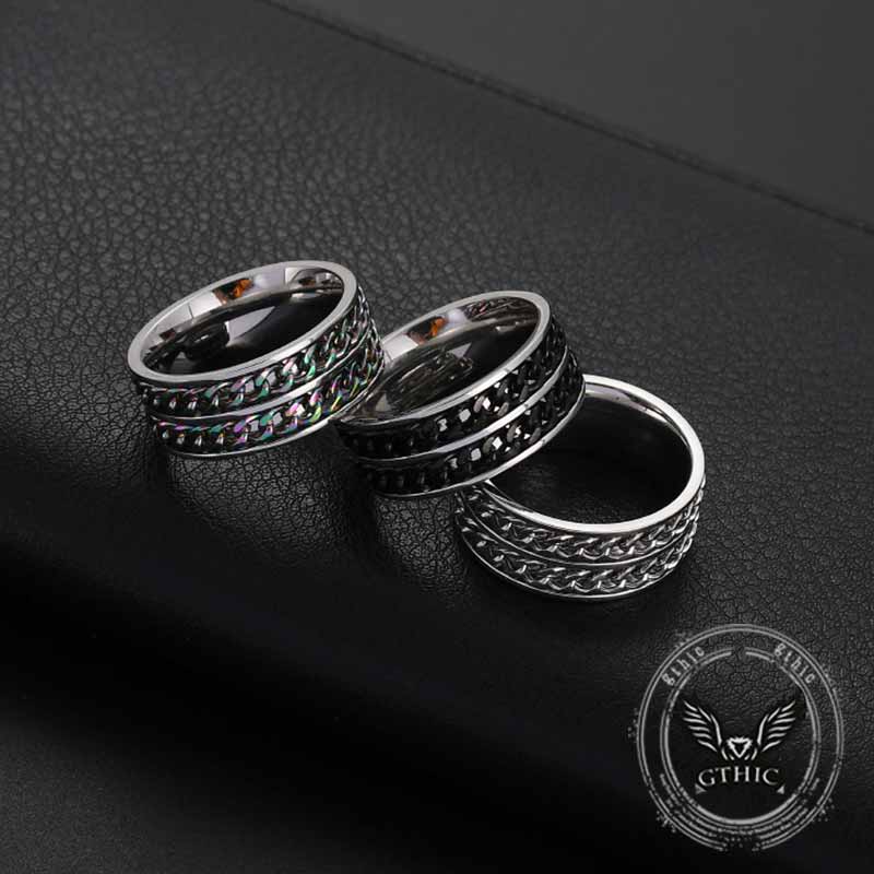 Simple Double Chain Stainless Steel Spinner Ring