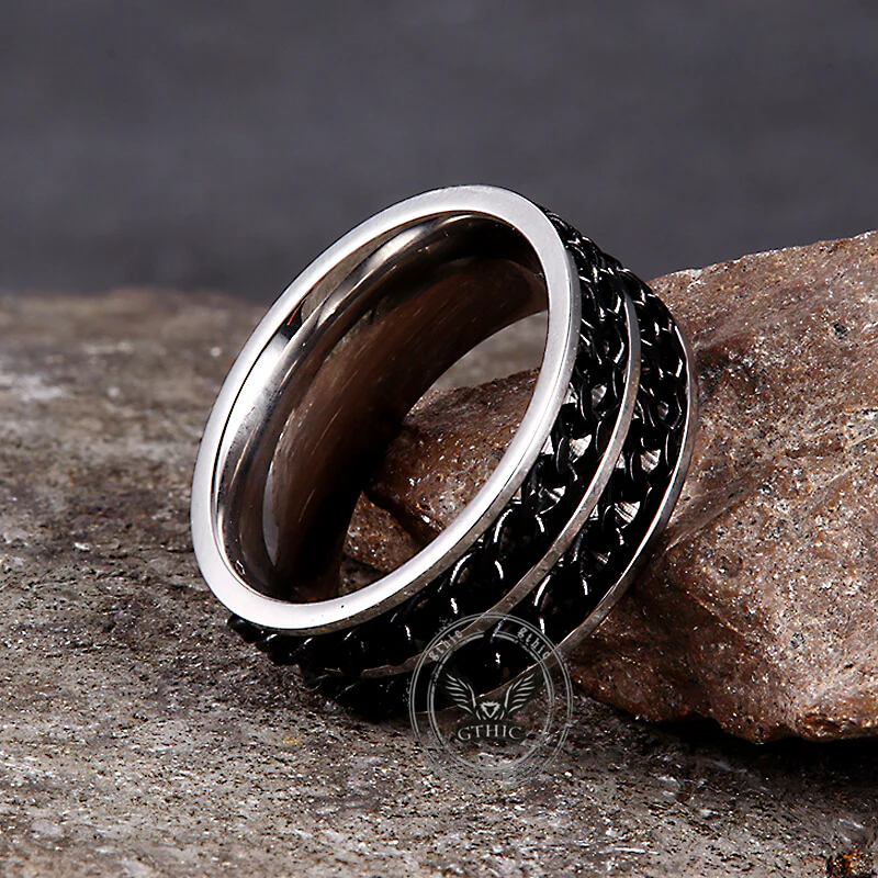 Simple Double Chain Stainless Steel Spinner Ring