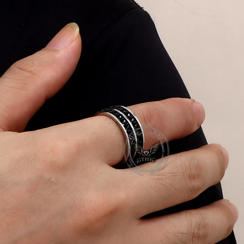 Simple Double Chain Stainless Steel Spinner Ring