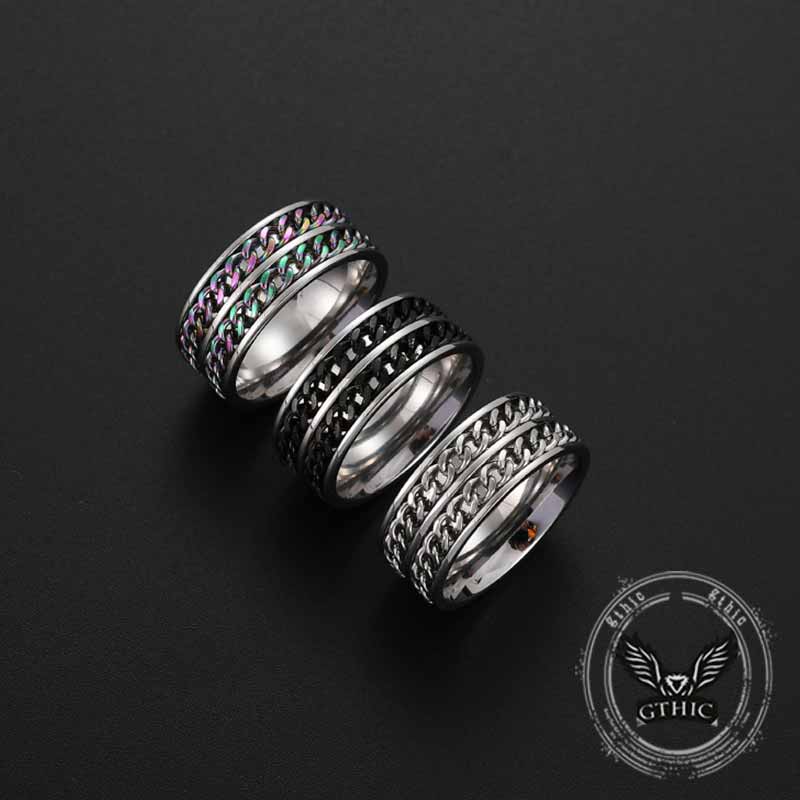 Simple Double Chain Stainless Steel Spinner Ring