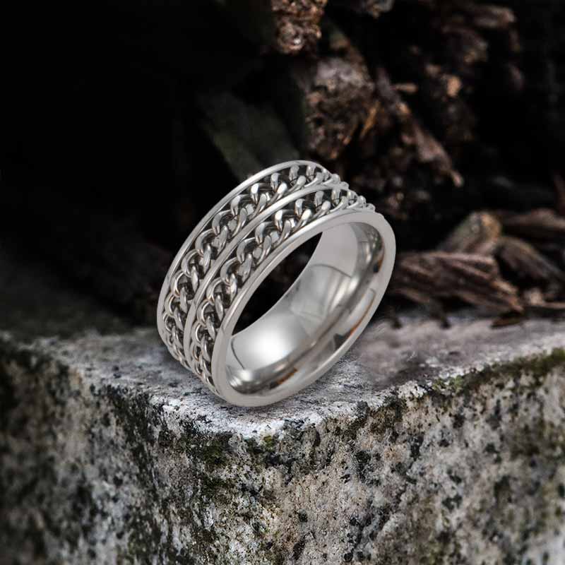 Simple Double Chain Stainless Steel Spinner Ring