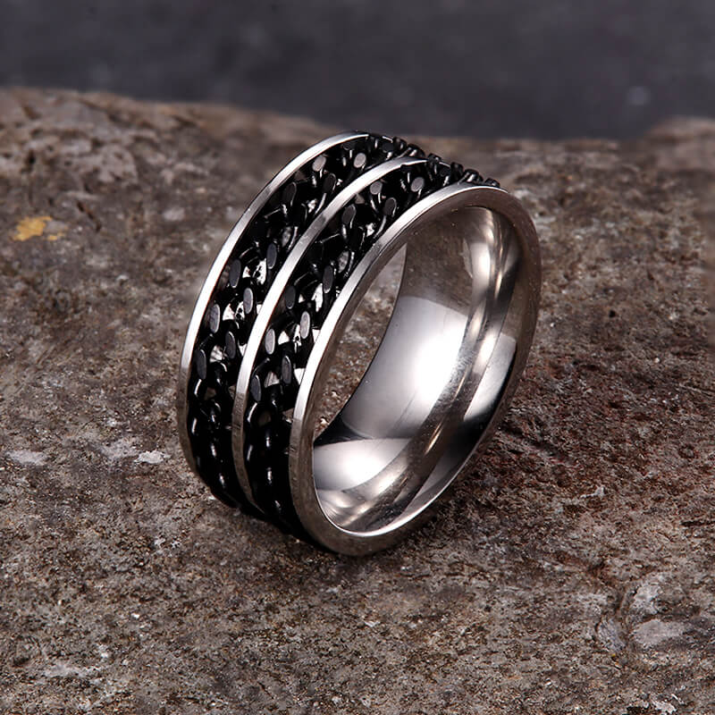 Simple Double Chain Stainless Steel Spinner Ring
