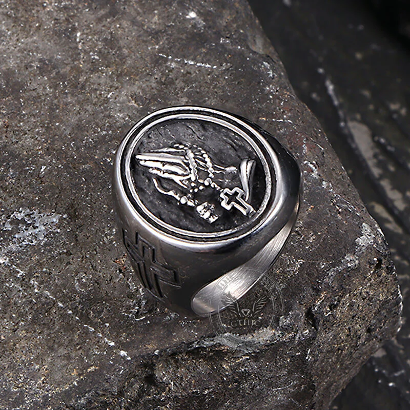 Hip Hop Praying Hands Cross Stainless Steel Ring