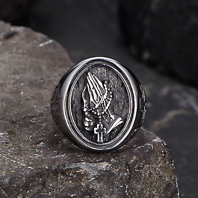 Hip Hop Praying Hands Cross Stainless Steel Ring