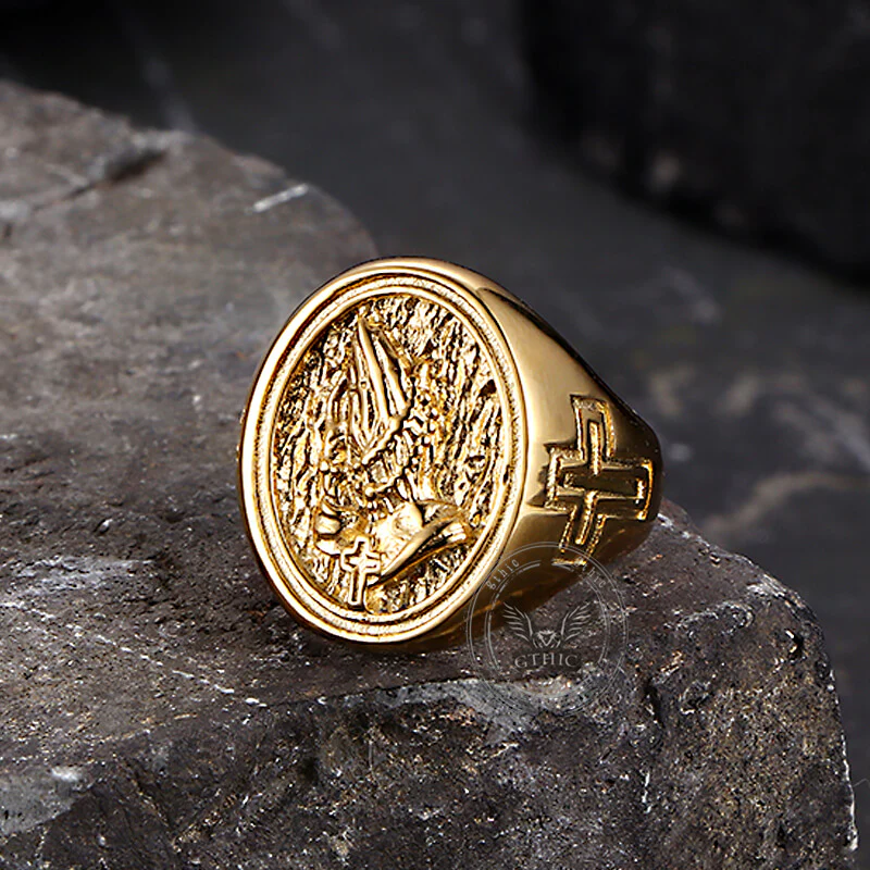 Hip Hop Praying Hands Cross Stainless Steel Ring