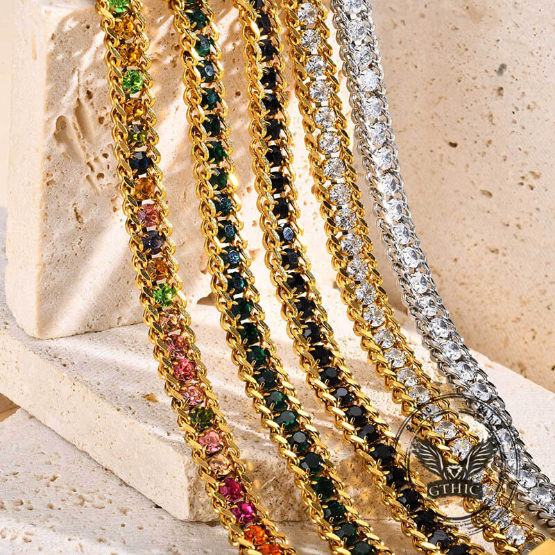 Shiny Zirconia Three-Layer Stainless Steel Bracelet