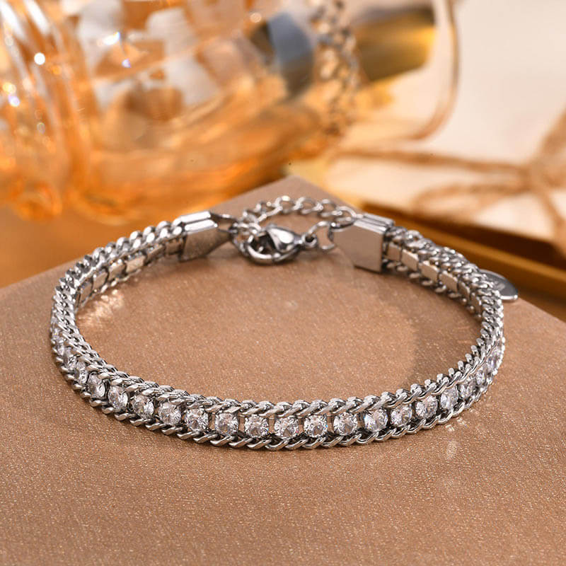 Shiny Zirconia Three-Layer Stainless Steel Bracelet
