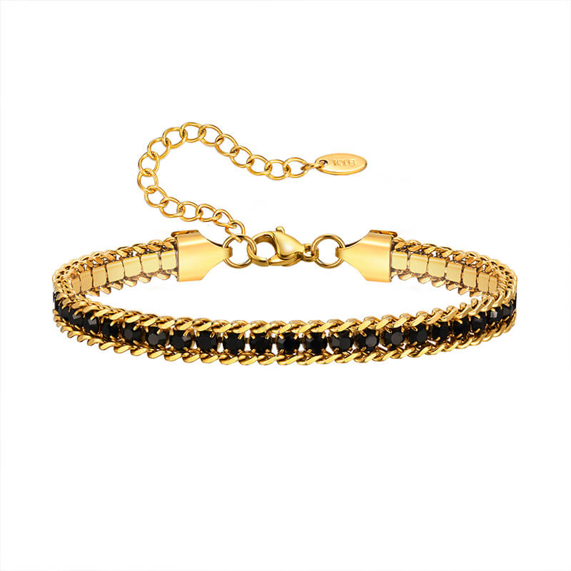 Shiny Zirconia Three-Layer Stainless Steel Bracelet