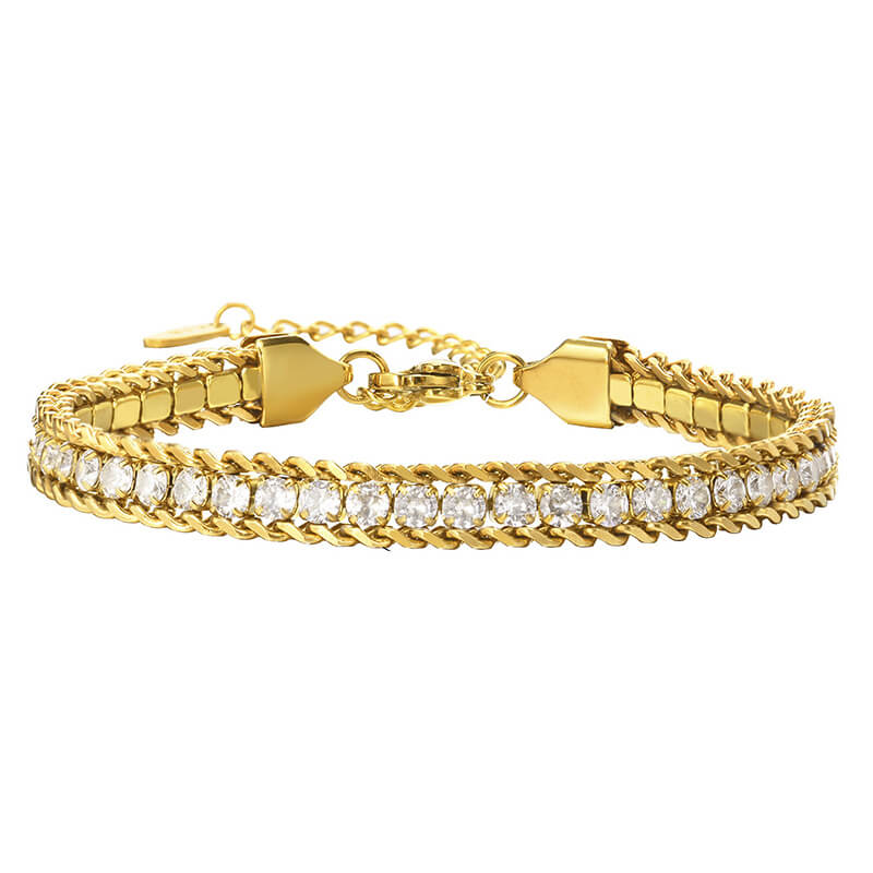 Shiny Zirconia Three-Layer Stainless Steel Bracelet