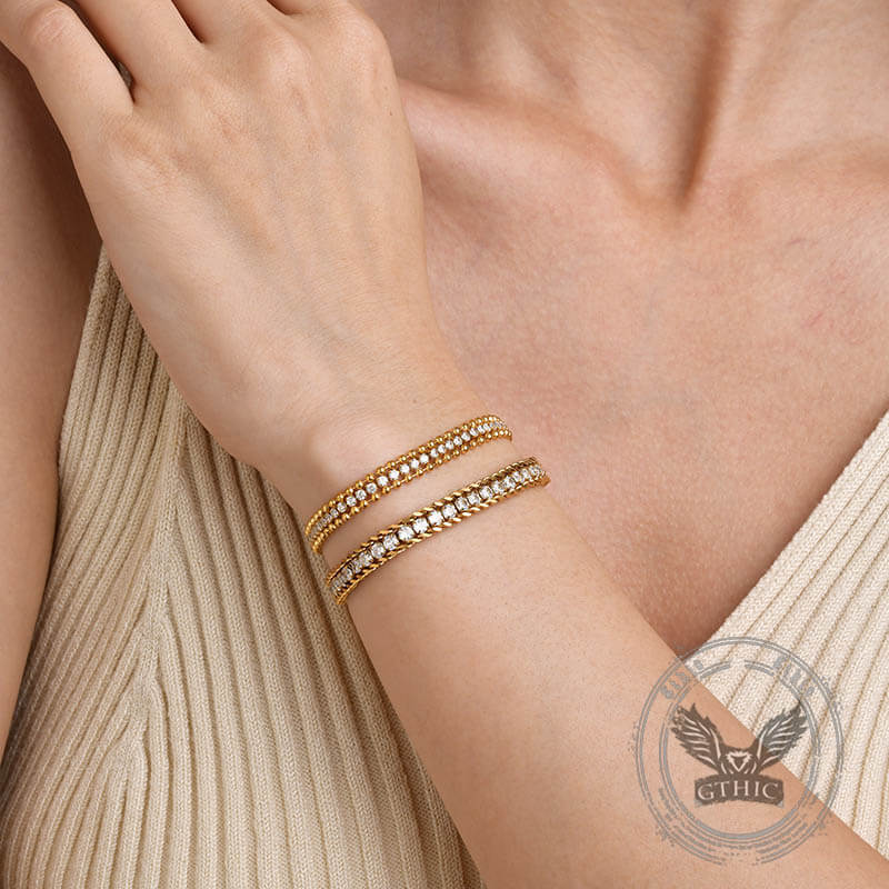 Shiny Zirconia Three-Layer Stainless Steel Bracelet