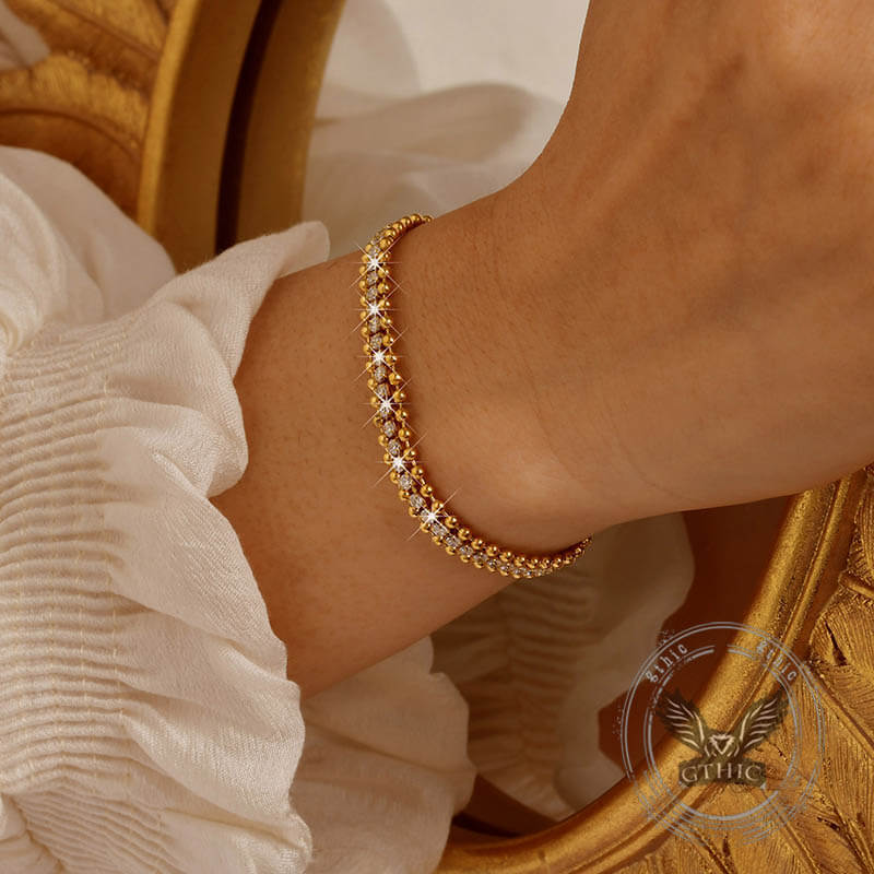 Shiny Zirconia Three-Layer Stainless Steel Bracelet