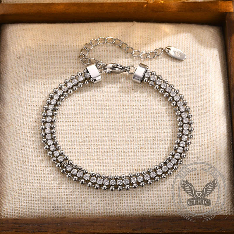 Shiny Zirconia Three-Layer Stainless Steel Bracelet