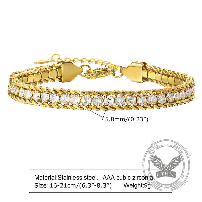 Shiny Zirconia Three-Layer Stainless Steel Bracelet