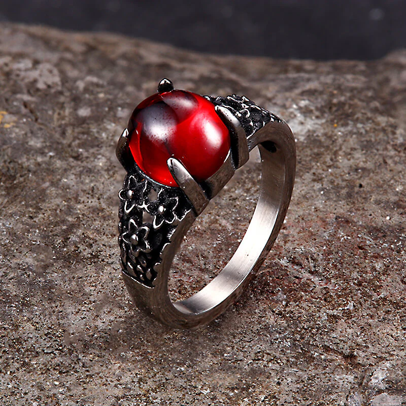 Vintage Flower Stainless Steel Gemstone Ring