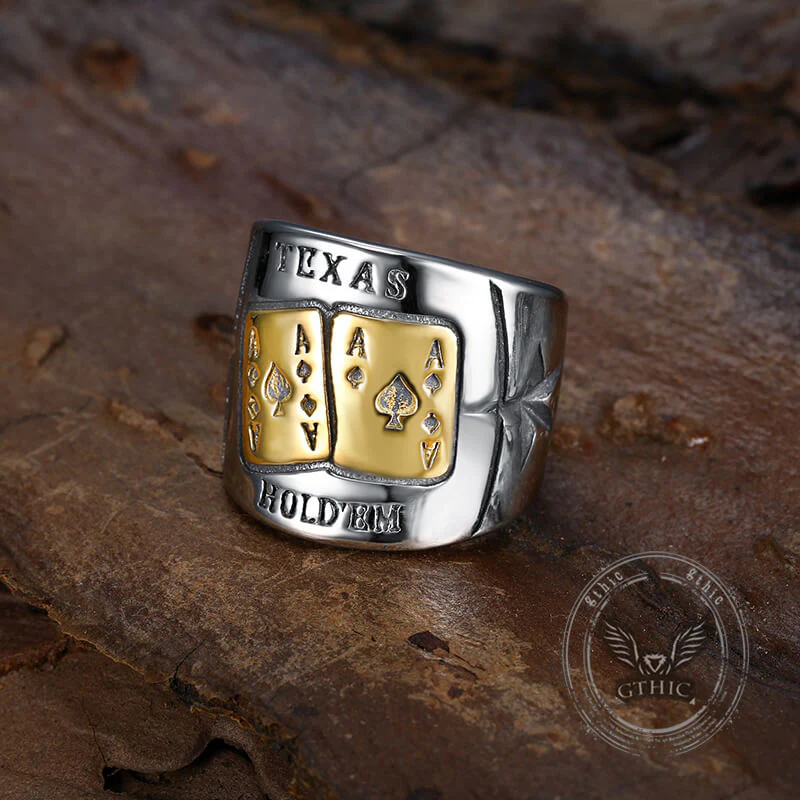 Punk Square Flush Poker Cards Stainless Steel Ring