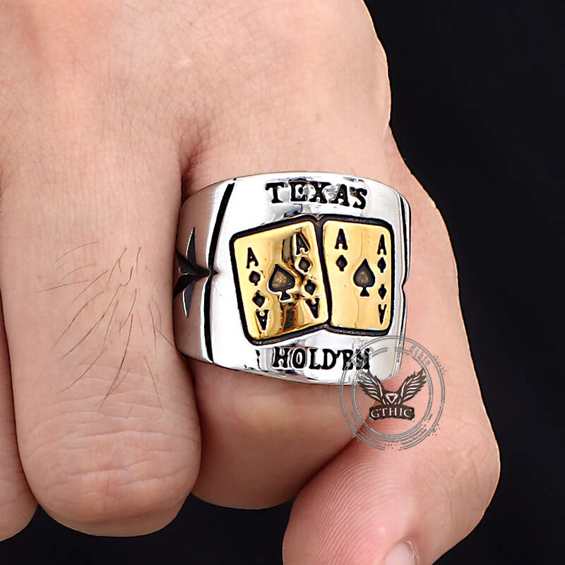 Punk Square Flush Poker Cards Stainless Steel Ring