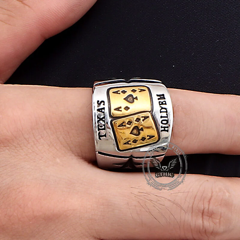 Punk Square Flush Poker Cards Stainless Steel Ring
